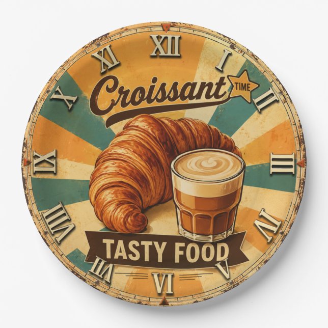 Plato De Papel Croissant Time Vintage Kitchen (Anverso)