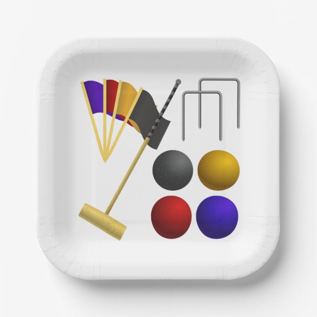 Plato De Papel Croquet Equipment Set Mallet Balls Hoops (Anverso)