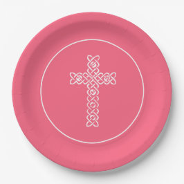Plato De Papel Cross Watermelon Communia Rosa Bautismo Christen