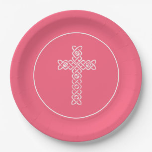 Plato De Papel Cross Watermelon Communia Rosa Bautismo Christen