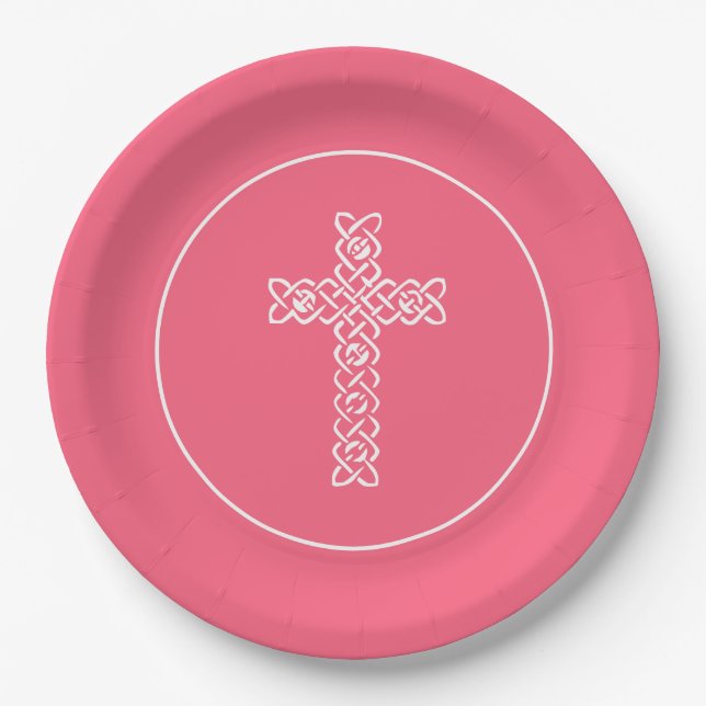 Plato De Papel Cross Watermelon Communia Rosa Bautismo Christen (Anverso)