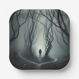 Plato De Papel Crossroads in the Fog - Gloomy Forest Art Print