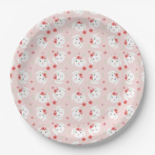 Plato De Papel Crown de flores de conejo rosado