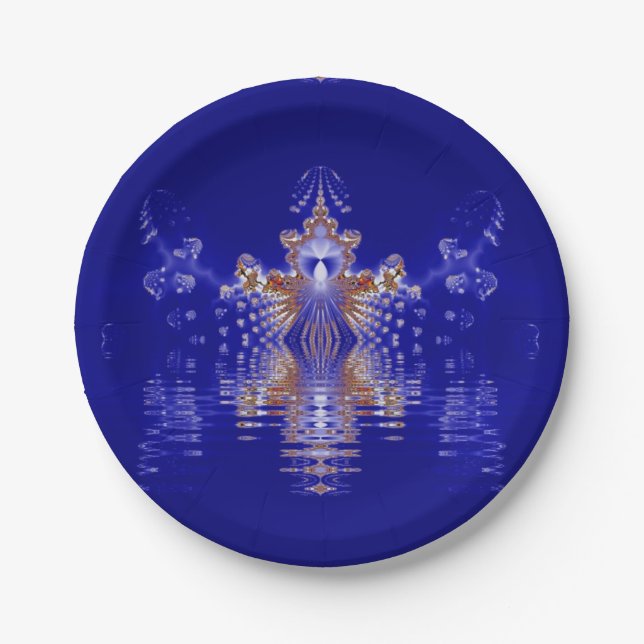 Plato De Papel Crown Lake Azul Cristal Fractal (Anverso)
