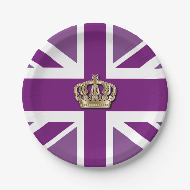 Plato De Papel Crown y Union Jack Patriótico (Anverso)