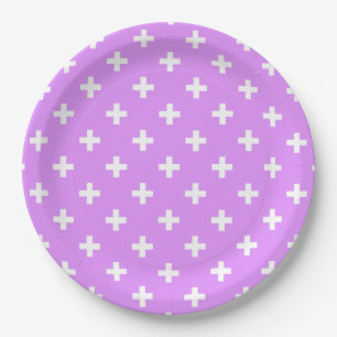 Plato De Papel Cruces de polka blanca sobre lila