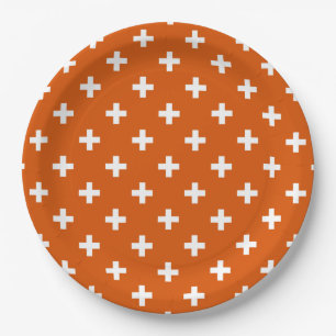Plato De Papel Cruces de polka blanca sobre naranja quemado