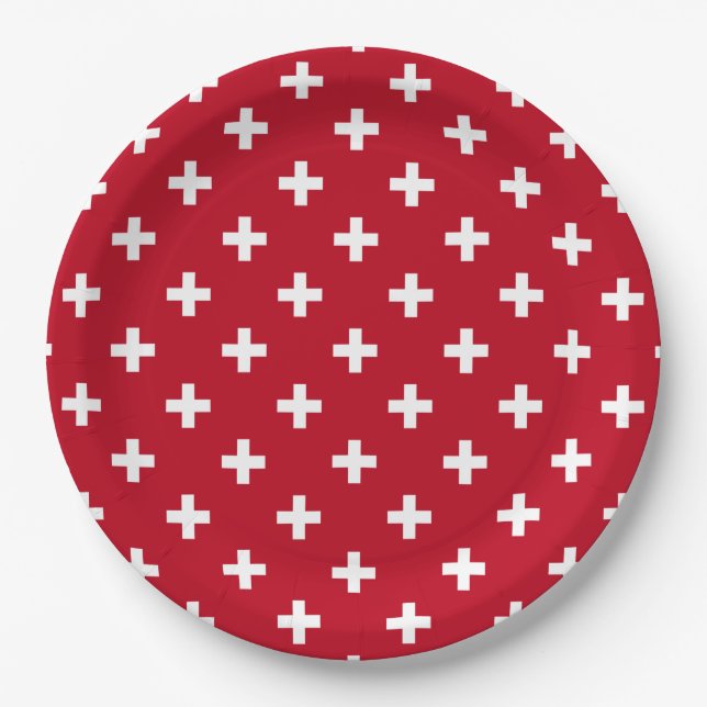 Plato De Papel Cruces de polka blanca sobre rojo (Anverso)