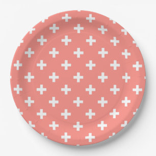 Plato De Papel Cruces de polka blanco sobre melocotón