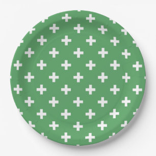 Plato De Papel Cruces de polka blanco sobre verde