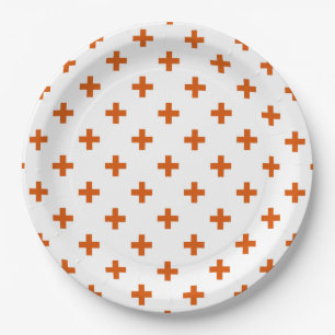 Plato De Papel Cruces de polka naranja sobre blanco
