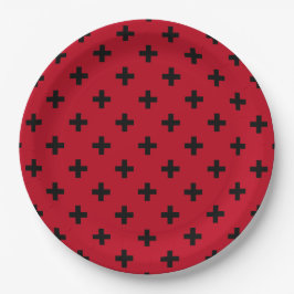 Plato De Papel Cruces de polka negra en rojo