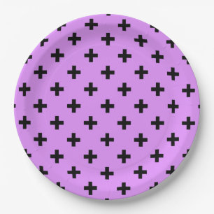 Plato De Papel Cruces de polka negra sobre lila