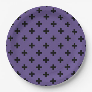 Plato De Papel Cruces de polka negra sobre ultravioleta