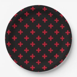 Plato De Papel Cruces de polka roja sobre negro
