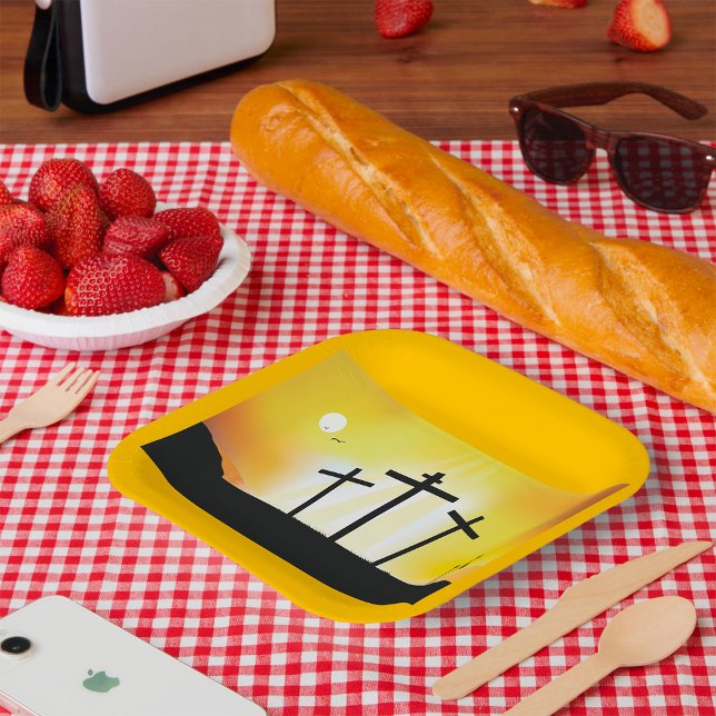 Plato De Papel Cruces religiosas al atardecer (Subido por el creador)