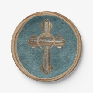 Plato De Papel Cruz De Barnwood Fiesta Occidental Con Placas De C