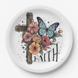 Plato De Papel Cruz de fe floral