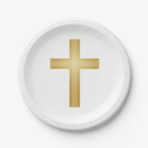 Plato De Papel Cruz de Oro Cristiana