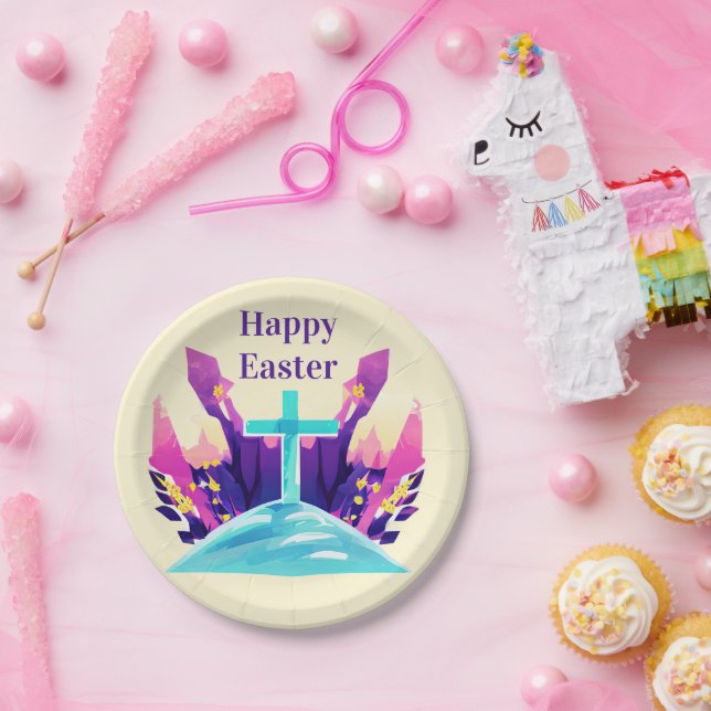 Plato De Papel Cruz de Pascua Cristiana (Fiesta)