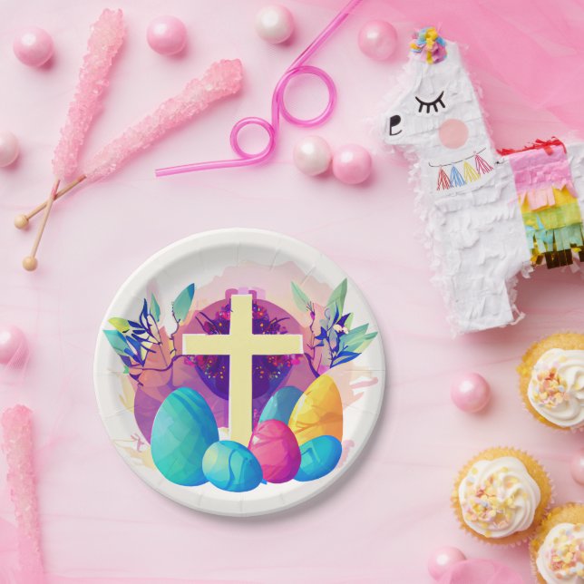 Plato De Papel Cruz de Pascua Cristiana (Fiesta)