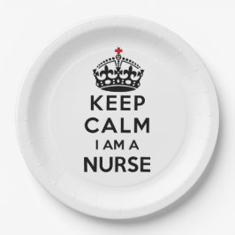 Plato De Papel cruz roja corona Keep Calm soy una Enfermera