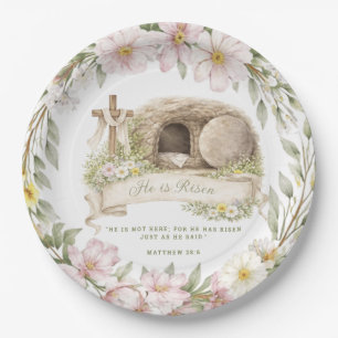 Plato De Papel Cruz y Tumba Día de la Resurrección