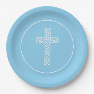 Plato De Papel Cruzar   Bebé Blue Communism Baptism Christening