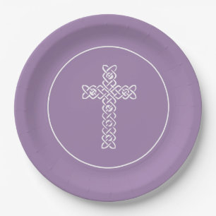 Plato De Papel Cruzar la vieja Lavanda Comunión Bautismo Christen