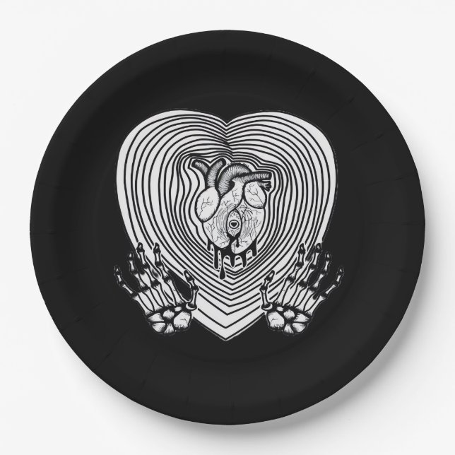 Plato De Papel Crying Heart Classic - Skeleton Hands Heart (Anverso)