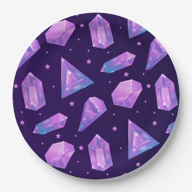 Plato De Papel Crystal magia Purple Gem Pattern Regalo verano lin (Anverso)