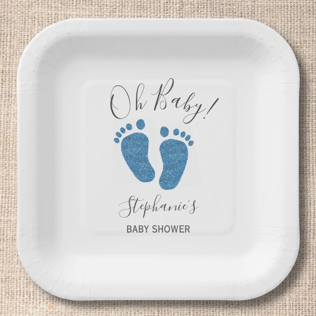Plato De Papel Cuadrado Baby Shower azul de pies Purpurina person (Subido por el creador)