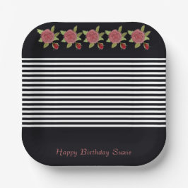 Plato De Papel Cuadrado Blanco Y Negro