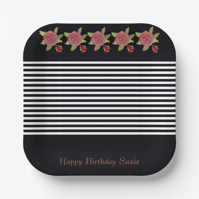 Plato De Papel Cuadrado Blanco Y Negro (Anverso)