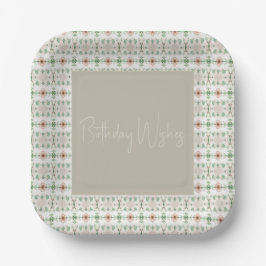 Plato De Papel Cuadrado con motivos florales de Peach