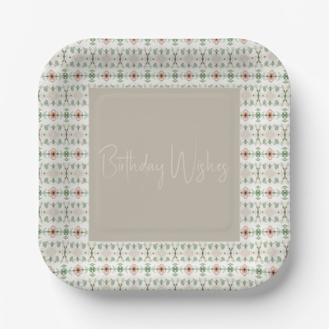 Plato De Papel Cuadrado con motivos florales de Peach (Anverso)