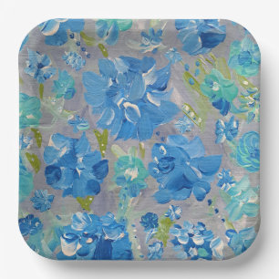 Plato de papel cuadrado de 9" Celebración Azul Flo