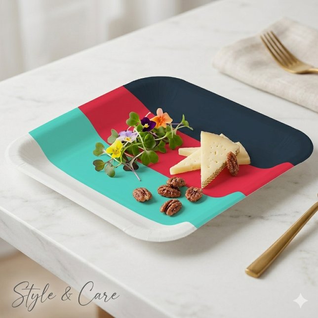 Plato de papel cuadrado de 9" personalizable para  (Customizable 9 Square Paper Plate for Events)