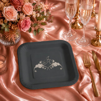 Plato de papel cuadrado de boda barroco de lujo