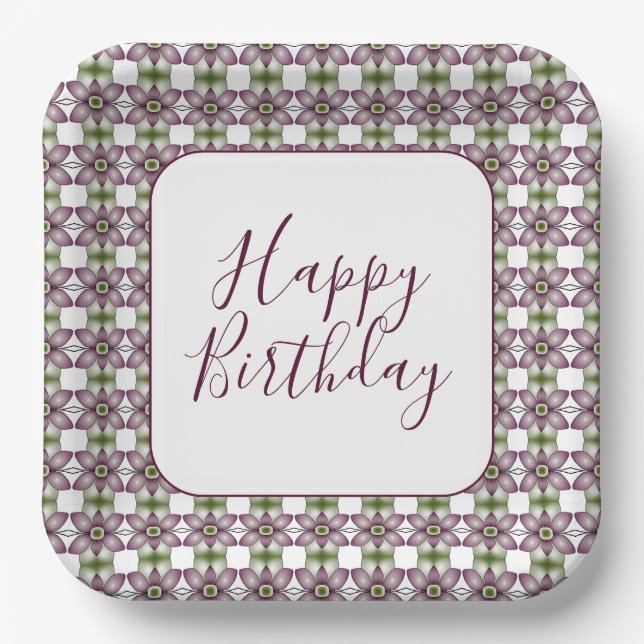 Plato De Papel Cuadrado de Diseñador con patrones florales (Anverso)