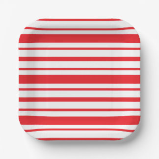 Plato De Papel Cuadrado de franja roja y blanca