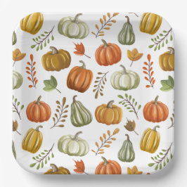 Plato de papel cuadrado de Halloween con calabazas