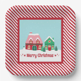Plato de papel cuadrado de la aldea de Navidad Dej