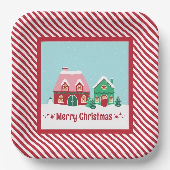 Plato de papel cuadrado de la aldea de Navidad Dej (Anverso)