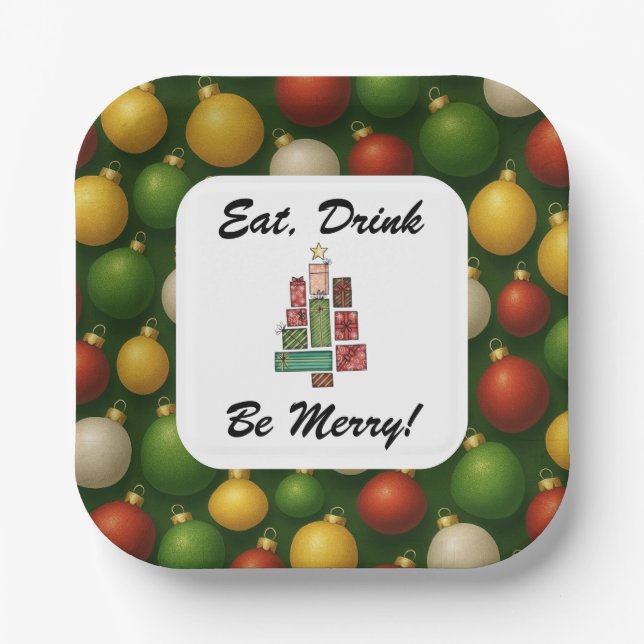 Plato de papel cuadrado de Navidad 'Comer, Beber,  (Anverso)