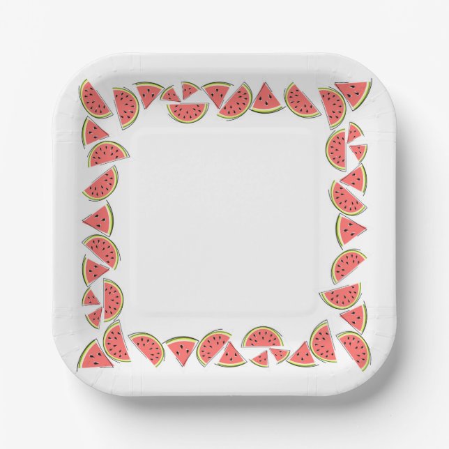 Plato De Papel Cuadrado de pedazos de sandía (Anverso)