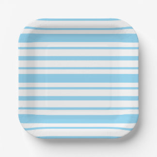 Plato De Papel Cuadrado de raya azul claro y blanco