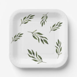 Plato de papel cuadrado de vegetación botánica mod