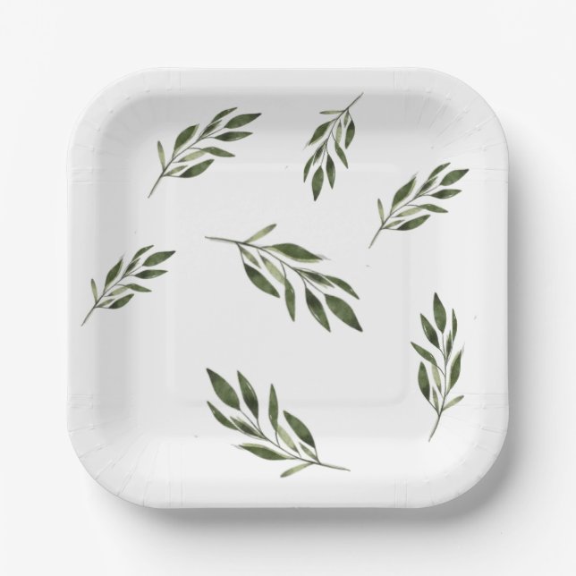 Plato de papel cuadrado de vegetación botánica mod (Anverso)