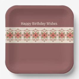 Plato De Papel Cuadrado Elegante Diseñado Con Flores